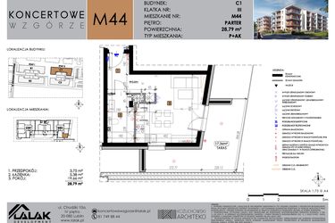 Rzut - Mieszkanie na sprzedaż 1 pokój o powierzchni 28,79 m² - numer C1_M44 w Koncertowe Wzgórze etap II