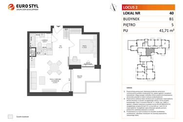 Rzut - Mieszkanie na sprzedaż 2 pokoje o powierzchni 41,71 m² - numer 40 w Locus 2