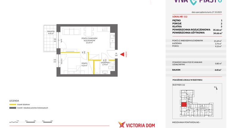 Rzut - Mieszkanie na sprzedaż 2 pokoje o powierzchni 35,55 m² - numer 112 w Viva Piast 6