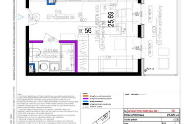 Rzut - Mieszkanie na sprzedaż 1 pokój o powierzchni 25,69 m² - numer 56 w Strumykowa