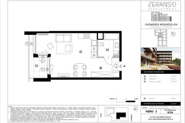 Rzut - Mieszkanie na sprzedaż 1 pokój o powierzchni 36,78 m² - numer B26 w Kazimierza Wielkiego 42A etap II