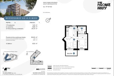 Rzut - Mieszkanie na sprzedaż 1 pokój o powierzchni 30 m² - numer A2.4.3.M29 w Nowe Promenady