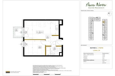 Rzut - Mieszkanie na sprzedaż 2 pokoje o powierzchni 40,19 m² - numer 24 w Aura Nova etap II