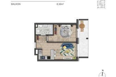 Rzut - Mieszkanie na sprzedaż 2 pokoje o powierzchni 36,09 m² - numer G6 w Osiedle Parkowe