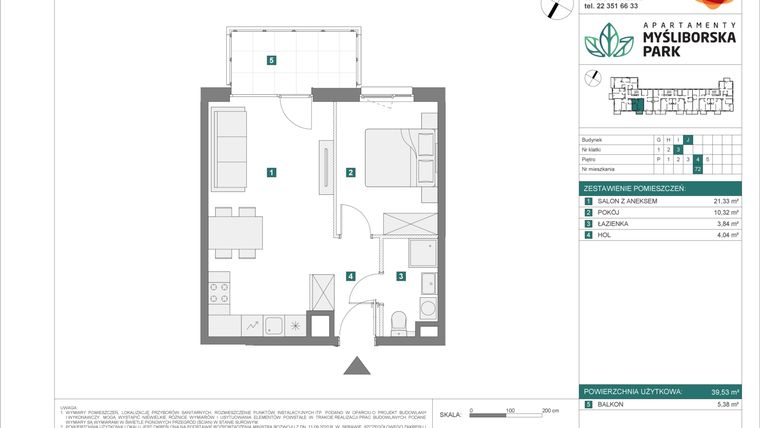 Rzut - Mieszkanie na sprzedaż 2 pokoje o powierzchni 39,53 m² - numer J72 w Apartamenty Myśliborska Park