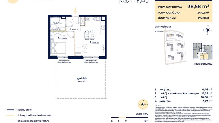 Rzut - Mieszkanie na sprzedaż 2 pokoje o powierzchni 38,58 m² - numer A203 w Osiedle Kompas