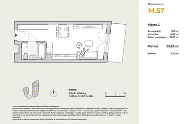 Rzut - Mieszkanie na sprzedaż 1 pokój o powierzchni 29,92 m² - numer M57 w Baja Piaśniki