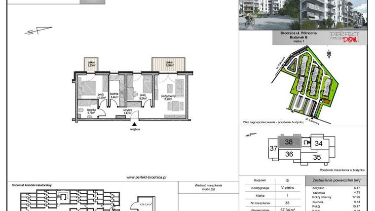 Rzut - Mieszkanie na sprzedaż 3 pokoje o powierzchni 57 m² - numer B.38 w Osiedle Północ III i IV