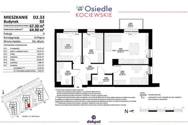 Rzut - Mieszkanie na sprzedaż 4 pokoje o powierzchni 64,9 m² - numer D2.33 w Osiedle Kociewskie etap IV