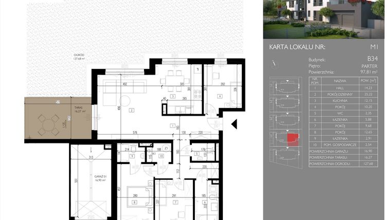 Rzut - Mieszkanie na sprzedaż 4 pokoje o powierzchni 97,81 m² - numer B34.M1 w Leśna Polana