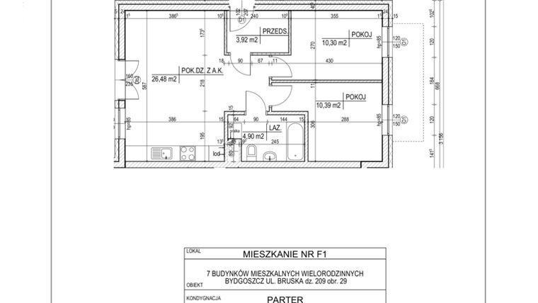 Rzut - Mieszkanie na sprzedaż 3 pokoje o powierzchni 55,99 m² - numer F1 w Bruska