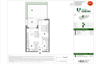 Rzut - Mieszkanie na sprzedaż 2 pokoje o powierzchni 37,69 m² - numer 5.1.A.28 w Osiedle Urbino etap 5