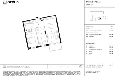 Rzut - Mieszkanie na sprzedaż 2 pokoje o powierzchni 55,92 m² - numer I7.3 w Myśliborska III etap