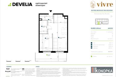 Rzut - Mieszkanie na sprzedaż 2 pokoje o powierzchni 45,57 m² - numer AA0202 w Vivre