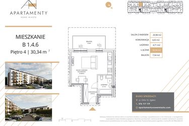 Rzut - Mieszkanie na sprzedaż 1 pokój o powierzchni 30,34 m² - numer B1.4.6 w Apartamenty Nowe Miasto