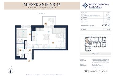 Rzut - Mieszkanie na sprzedaż 3 pokoje o powierzchni 67,34 m² - numer 42 w Wypoczynkowa Residence