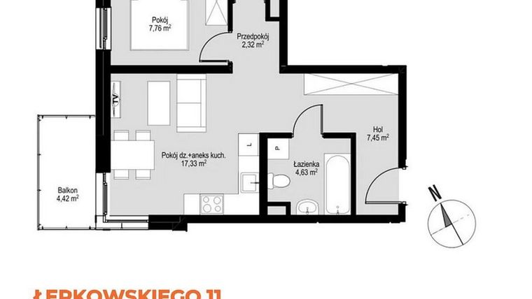 Rzut - Mieszkanie na sprzedaż 3 pokoje o powierzchni 51,97 m² - numer M37 w Łepkowskiego 11