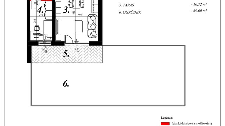 Rzut - Mieszkanie na sprzedaż 2 pokoje o powierzchni 40,74 m² - numer 2 w Enklawa Milanówek