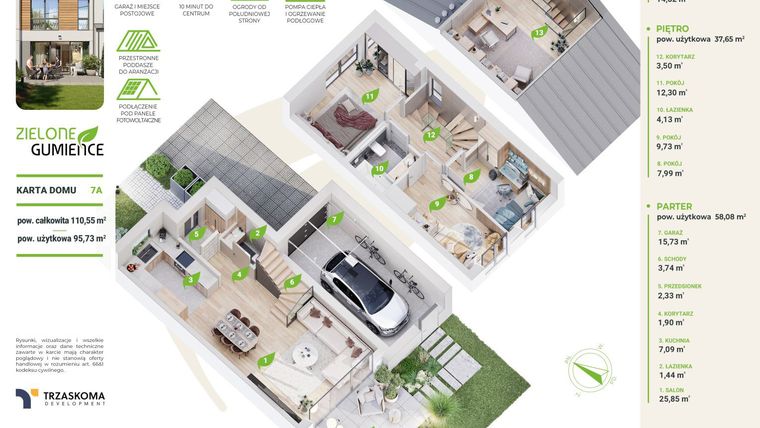 Rzut - Dom na sprzedaż 5 pokoi o powierzchni 110,55 m² - numer 7A w Zielone Gumieńce