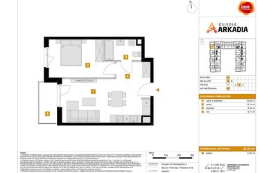 Rzut - Mieszkanie na sprzedaż 2 pokoje o powierzchni 43,02 m² - numer B1.43 w Osiedle Arkadia etap 2