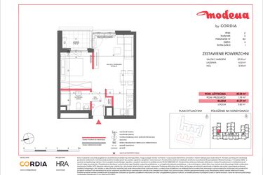 Rzut - Mieszkanie na sprzedaż 1 pokój o powierzchni 40,18 m² - numer A.182 w Modena II
