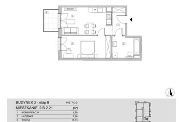 Rzut - Mieszkanie na sprzedaż 2 pokoje o powierzchni 46,61 m² - numer 2.B.2.21 w ATAL Apollina II