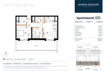 Rzut - Mieszkanie na sprzedaż 2 pokoje o powierzchni 60,33 m² - numer 125 w Apartamenty Marina Rogowo