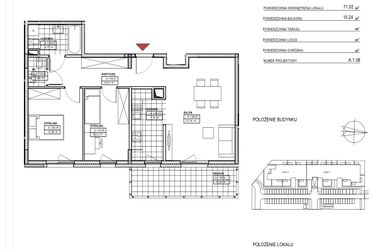 Rzut - Mieszkanie na sprzedaż 3 pokoje o powierzchni 71,02 m² - numer 50 w Osiedle Nad Płonką