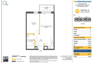 Rzut - Mieszkanie na sprzedaż 2 pokoje o powierzchni 44,28 m² - numer B/74 w Impuls Marywilska