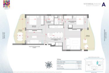 Rzut - Mieszkanie na sprzedaż 3 pokoje o powierzchni 122,06 m² - numer P4-BL2-A w Miami Towers