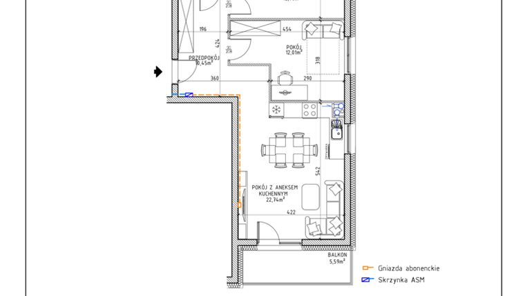 Rzut - Mieszkanie na sprzedaż 3 pokoje o powierzchni 63,21 m² - numer 23 w Osiedle OdNowa K5