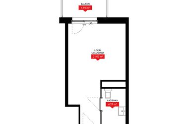 Rzut - Mieszkanie na sprzedaż 1 pokój o powierzchni 25,49 m² - numer A2 256LU w 29L - Apartamenty inwestycyjne