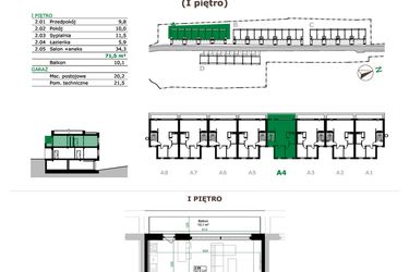 Rzut - Mieszkanie na sprzedaż 3 pokoje o powierzchni 71,5 m² - numer A4.2 w Dębowe Zacisze