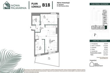 Rzut - Mieszkanie na sprzedaż 3 pokoje o powierzchni 55,62 m² - numer B18 w Nowa Palmiarnia