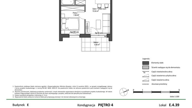 Rzut - Mieszkanie na sprzedaż 2 pokoje o powierzchni 29,08 m² - numer E.4.39 w Nowy Świat Ostoja etap II - EFG