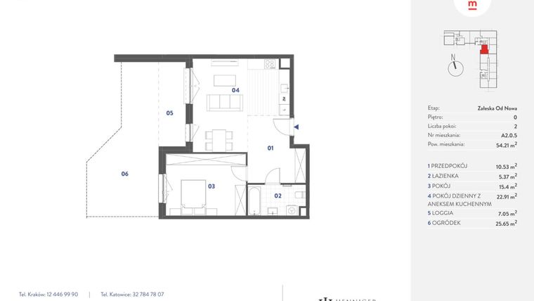 Rzut - Mieszkanie na sprzedaż 2 pokoje o powierzchni 54,21 m² - numer A2.0.5 w Mieszkaj w Mieście - Załęska od Nowa