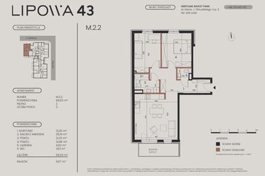 Rzut - Mieszkanie na sprzedaż 3 pokoje o powierzchni 69,03 m² - numer M.2.2 w Lipowa 43