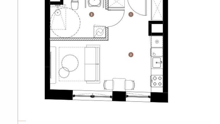 Rzut - Mieszkanie na sprzedaż 1 pokój o powierzchni 25,8 m² - numer 2.02.11 w Katowicka Residence