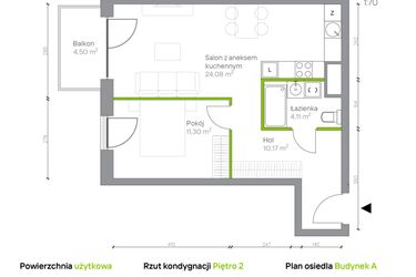 Rzut - Mieszkanie na sprzedaż 2 pokoje o powierzchni 49,66 m² - numer A.2.5 w Jesionowa Vita