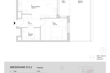 Rzut - Mieszkanie na sprzedaż 2 pokoje o powierzchni 39,38 m² - numer D.0.2 w ATAL Parkowa