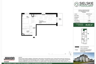 Rzut - Mieszkanie na sprzedaż 2 pokoje o powierzchni 45,46 m² - numer C.B45 w Sielskie Podolany II