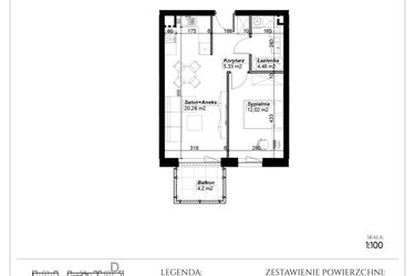 Rzut - Mieszkanie na sprzedaż 2 pokoje o powierzchni 42,07 m² - numer D.15 w Narcyzowe Wzgórza II