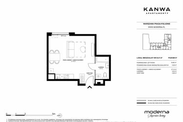 Rzut - Mieszkanie na sprzedaż 1 pokój o powierzchni 34,68 m² - numer B.07.07 w KANWA