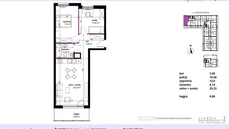 Rzut - Mieszkanie na sprzedaż 3 pokoje o powierzchni 61,52 m² - numer 119 w Wojciechowska Square