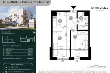 Rzut - Mieszkanie na sprzedaż 2 pokoje o powierzchni 33,87 m² - numer P.III.04 w Korczaka Apartamenty
