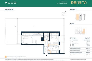 Rzut - Mieszkanie na sprzedaż 3 pokoje o powierzchni 52,48 m² - numer M06 w Reneta