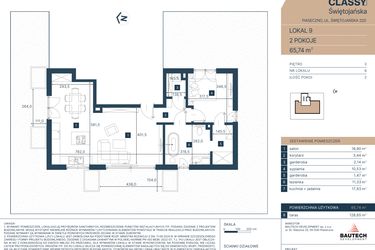Rzut - Mieszkanie na sprzedaż 2 pokoje o powierzchni 65,09 m² - numer 9 w Classy Świętojańska
