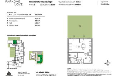 Rzut - Mieszkanie na sprzedaż 1 pokój o powierzchni 29,63 m² - numer BL.39 w Parkove Love - apartamenty inwestycyjne