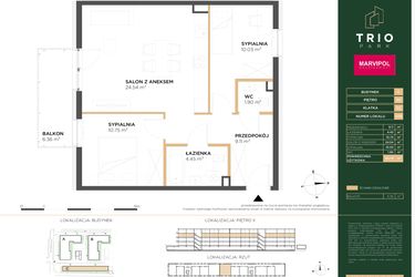 Rzut - Mieszkanie na sprzedaż 3 pokoje o powierzchni 60,78 m² - numer C028 w Trio Park bud. C