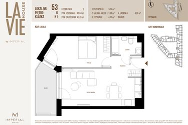 Rzut - Mieszkanie na sprzedaż 2 pokoje o powierzchni 45,84 m² - numer 53 w La Vie House